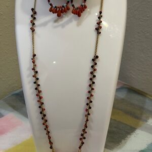 CAbi Gold-Tone Chain Necklace with Red and Black Beads